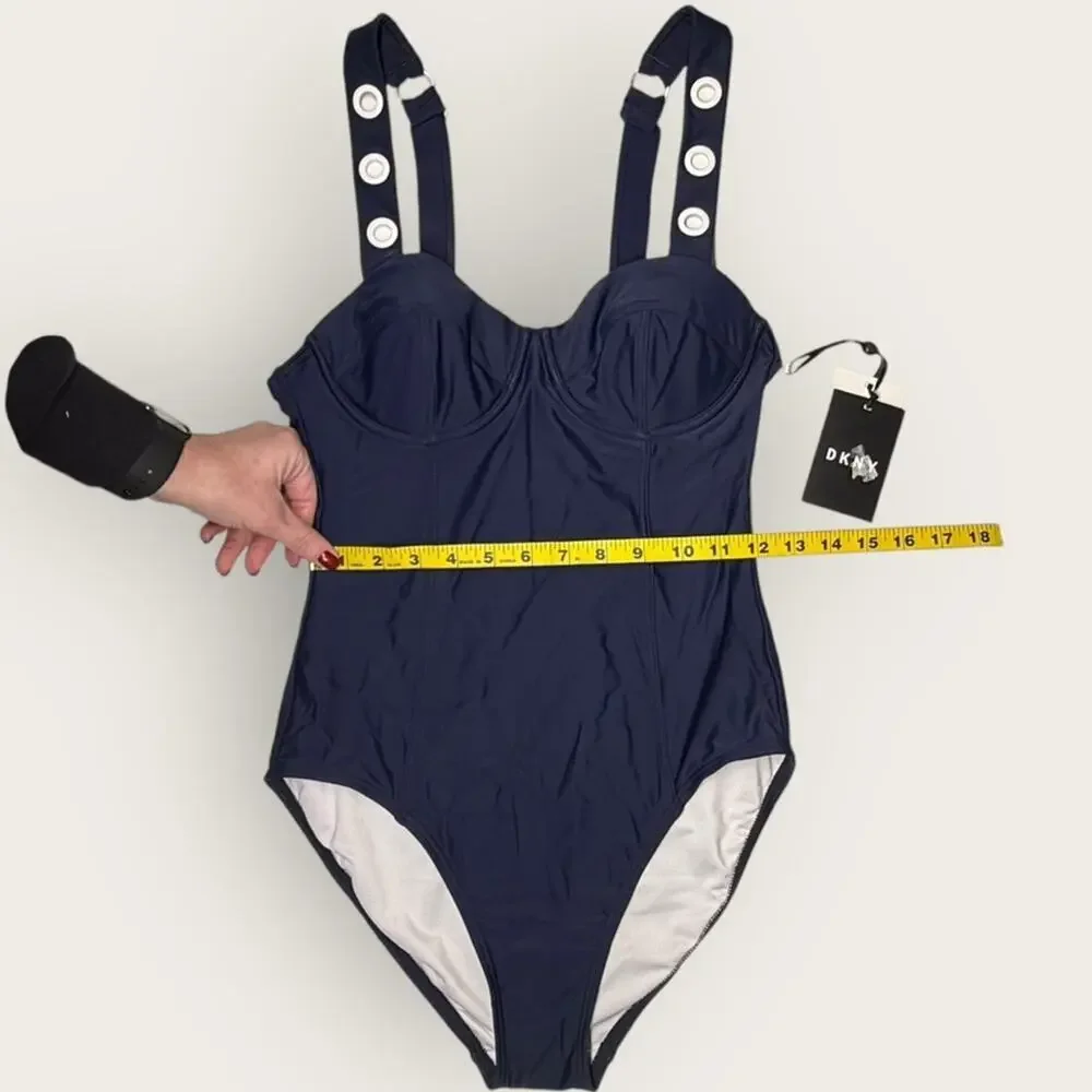 NWTWD | DKNY | Button Strap One-Piece Swimsuit | Navy | Size 8 - Picture 6 of 13